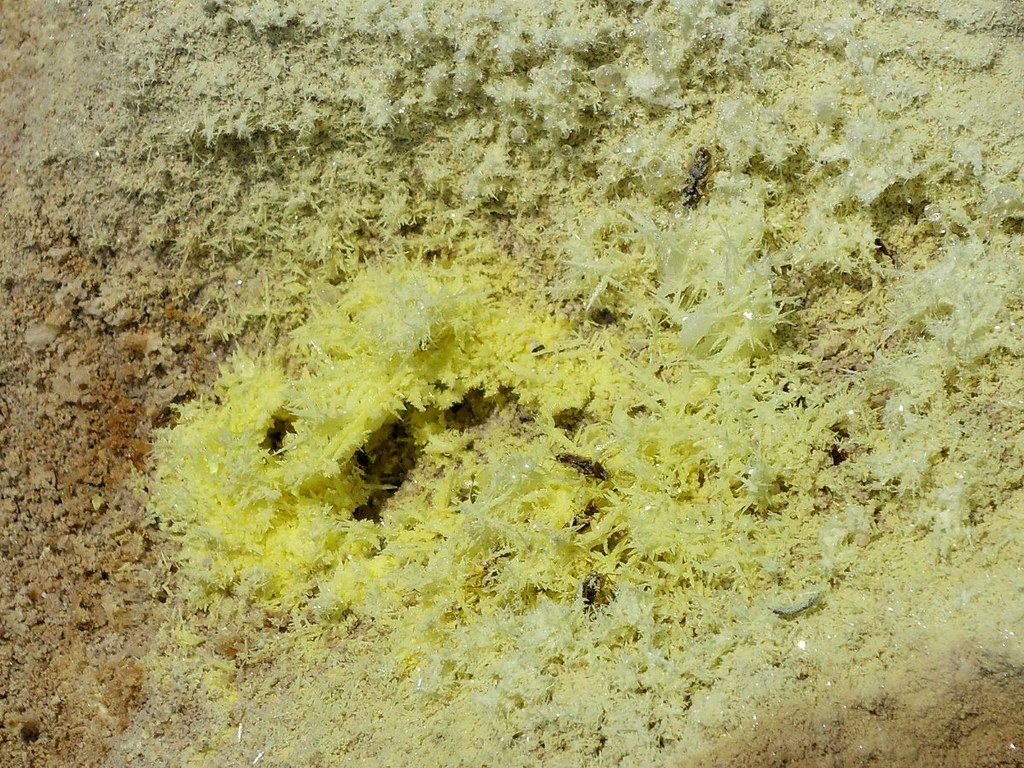 A close-up image of sulfur crystals.