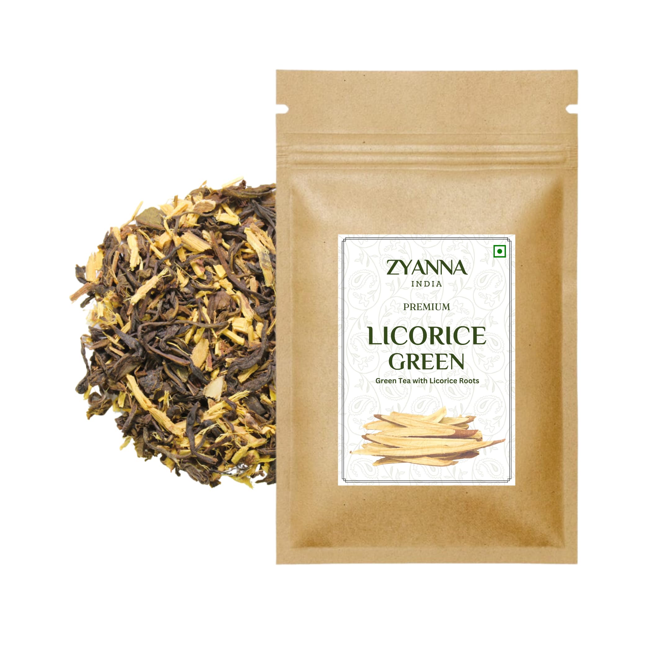 Licorice root and tea leaves.